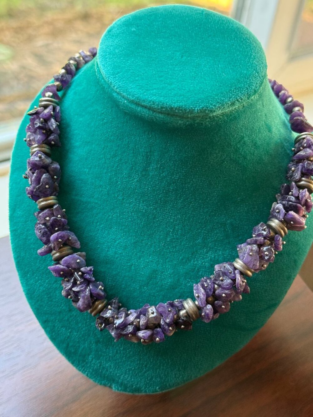 Vintage 1960s Amethyst Cluster Necklace with some Sterling